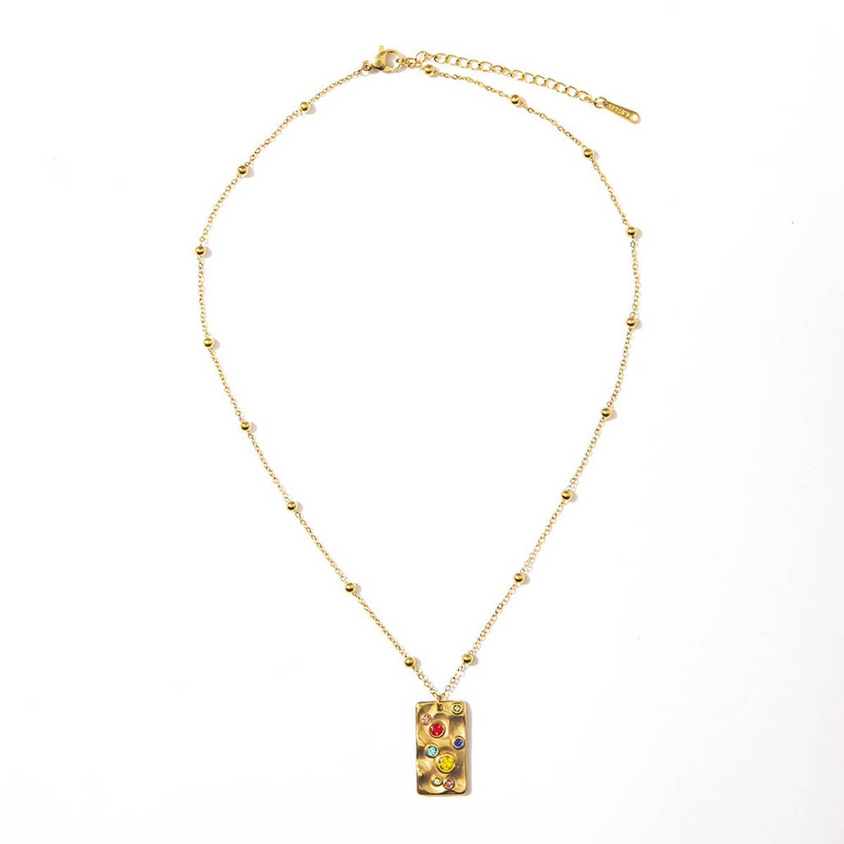 18K Stainless Steel Multicolor Gemstone Necklace_CWMM8888