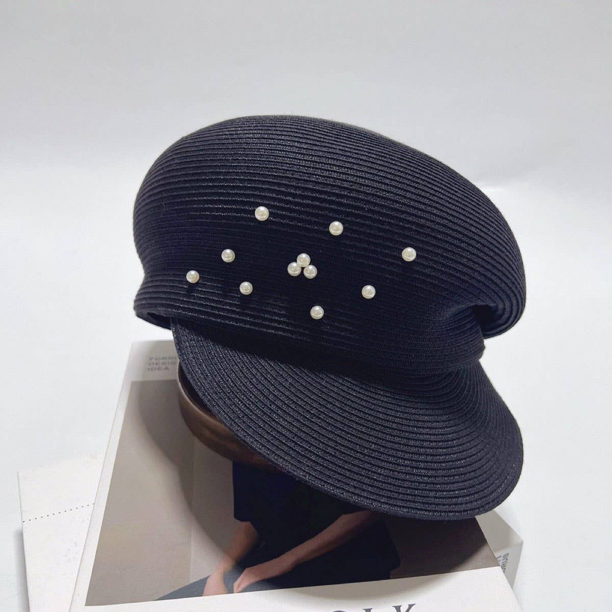 Elegant Pearl Beret Straw Hat for Women_CWAH3485
