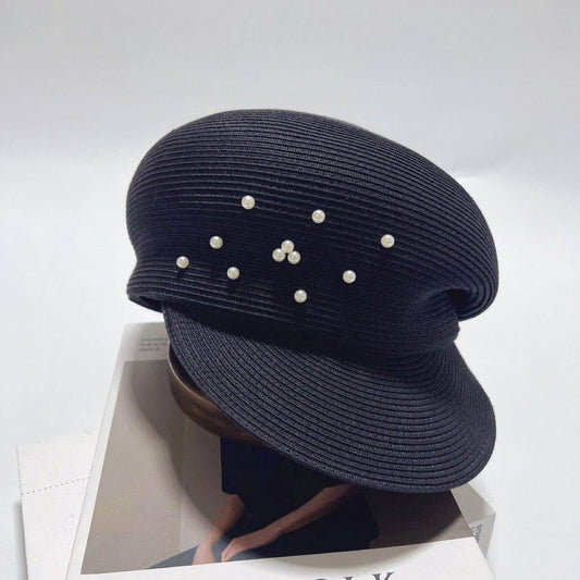 Elegant Pearl Beret Straw Hat for Women_CWAH3485