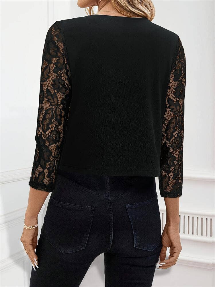 Elegant see-through seven-quarter sleeve blazer