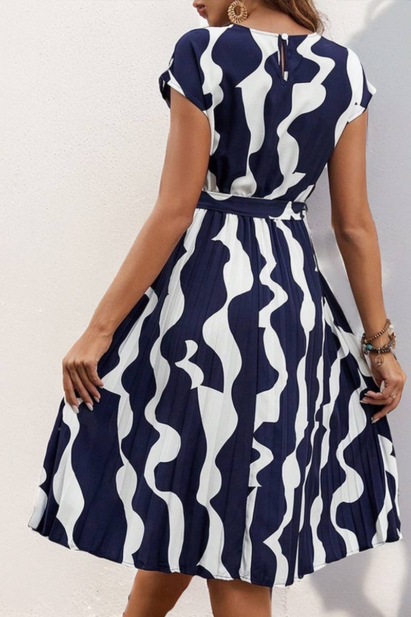 CWDMD2514_GEOMETRIC PRINT PLEATED DRESS