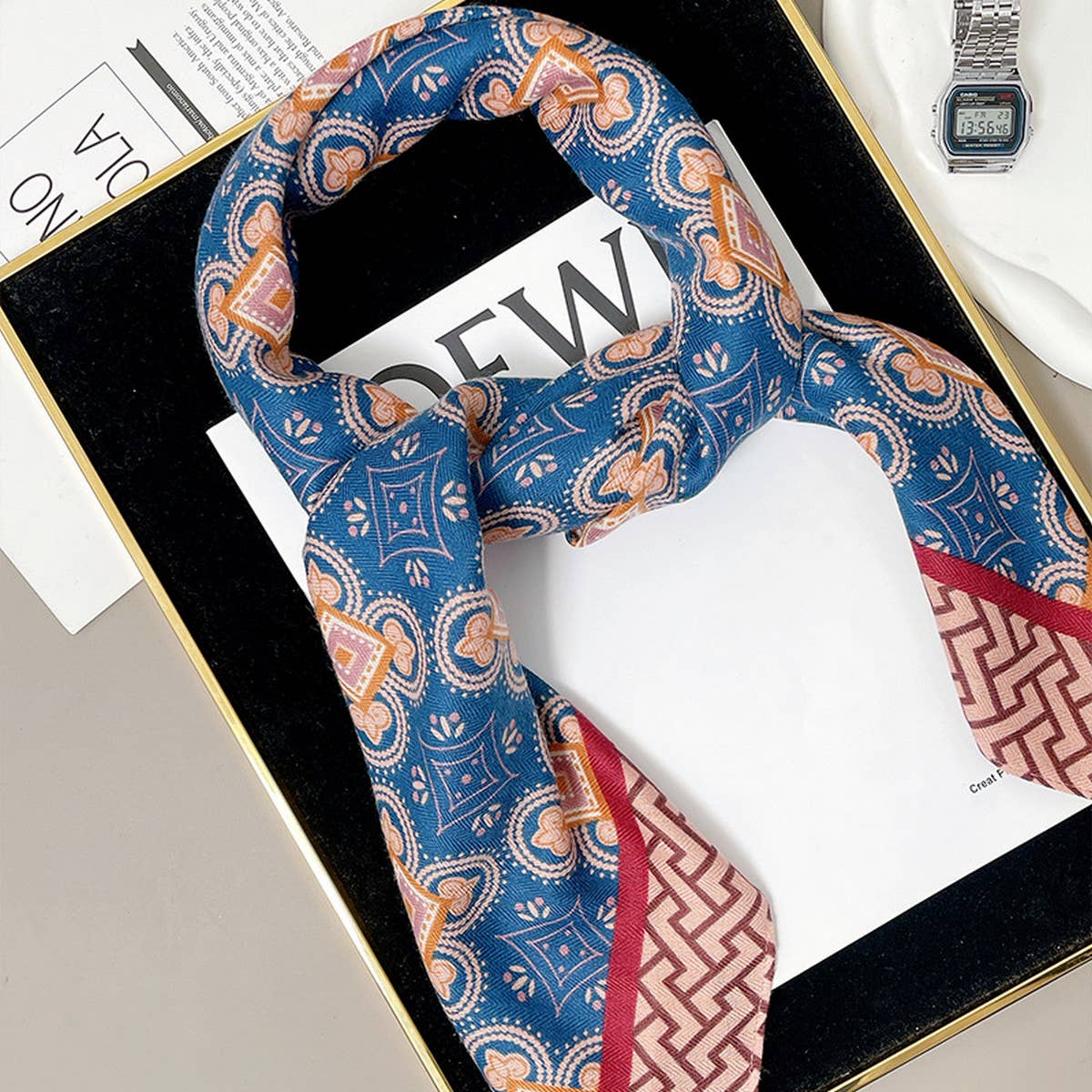 Vintage Print Scarf - Velvet Wool Blend Shawl