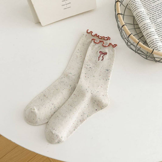 Ruffle Bows Embroidered Socks For Women