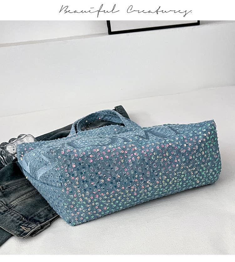 Niche design trendy sequin large-capacity bag