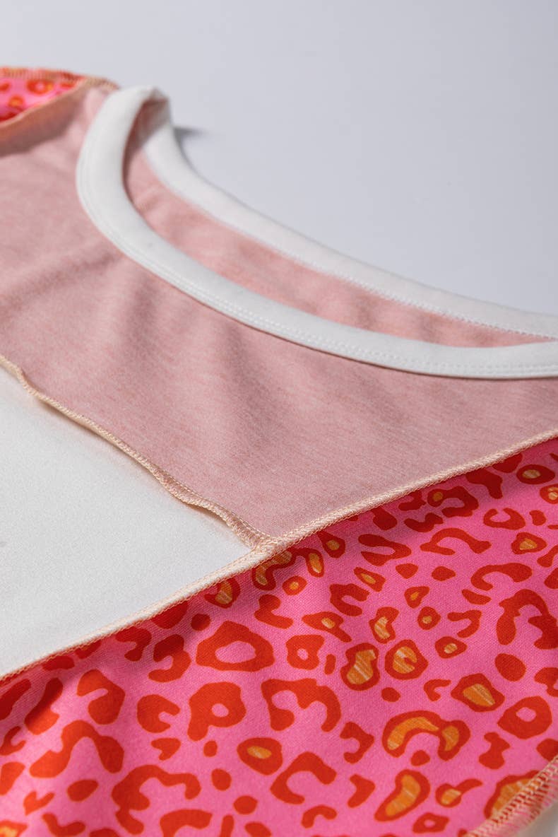 LEOPARD PRINT OFF-SHOULDER ROUND NECK PULLOVER