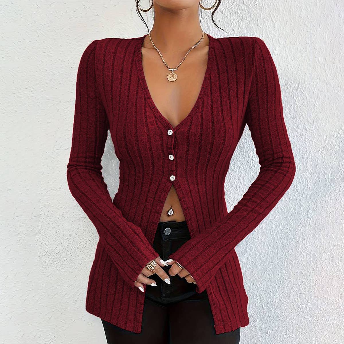 LONG SLEEVE MIDRIFF DESIGN BASE TOP