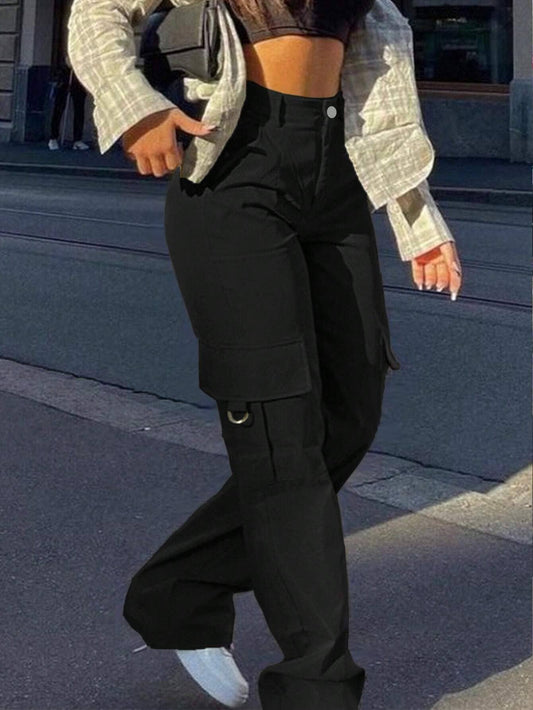 CARGO STYLE SLACKS HIGH-WAISTED STREET SLACKS