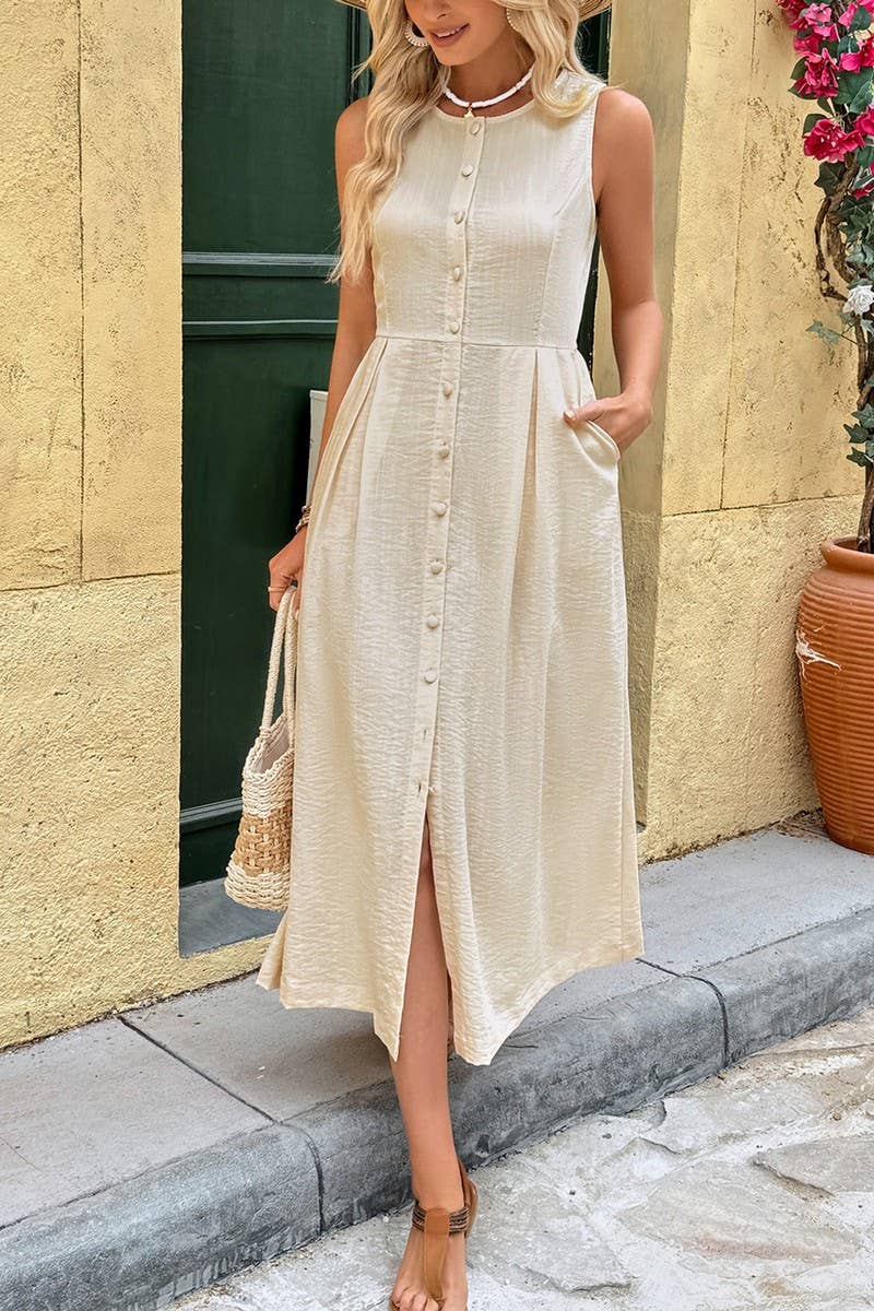 CWDMD5817_SLEEVELESS CREW NECK SOLID ELEGANT DRESS