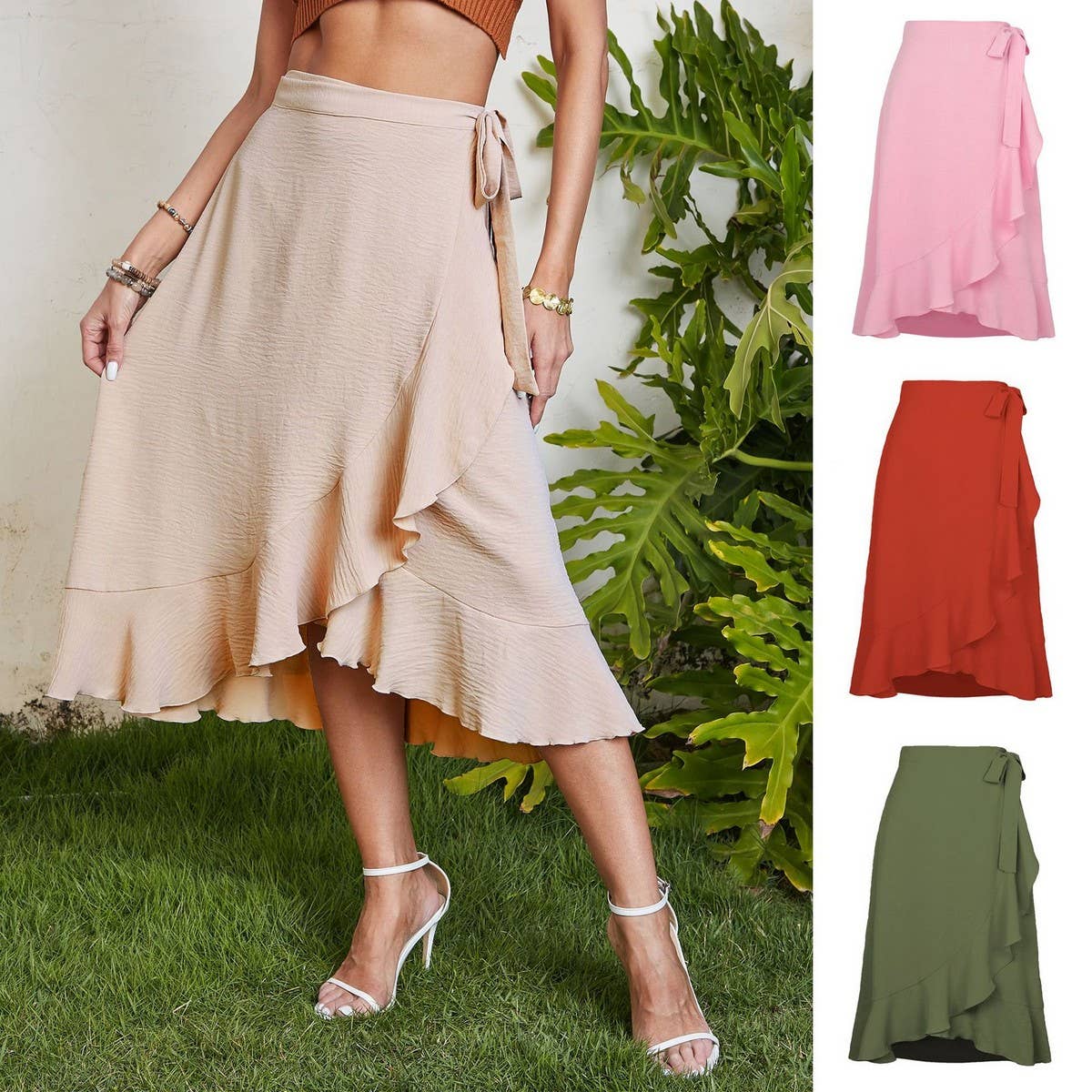 ONE-PIECE LACE-UP LONG SKIRT SOLID COLOR SKIRT_CWAB4800