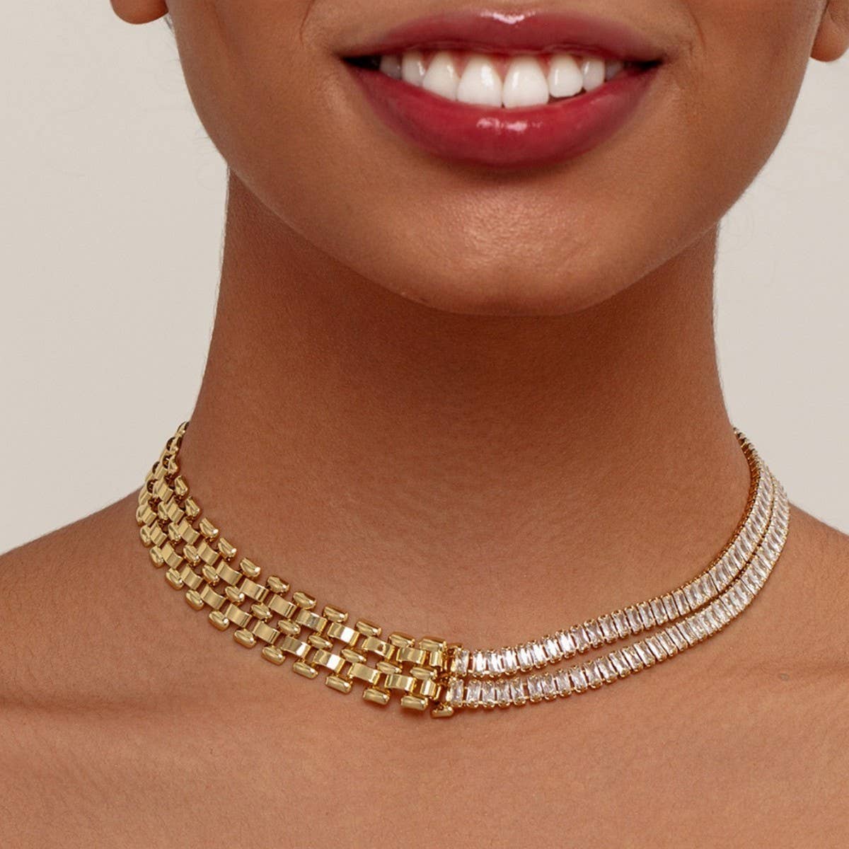 DIAMOND CHAIN MOSAIC GEOMETRIC CLAVICLE NECKLACE
