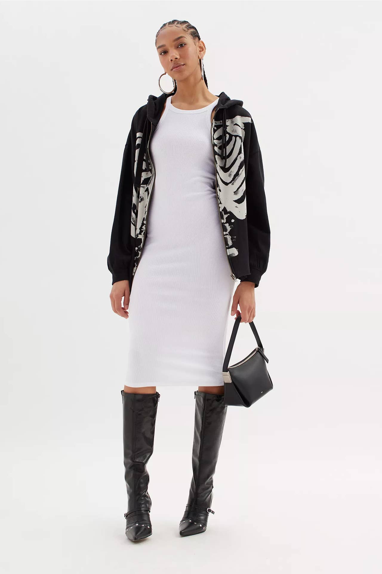 Fashionable punk-style zipper hooded sweatshirt