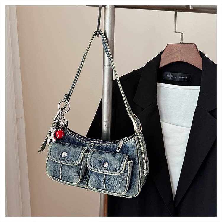 Fashionable denim single-shoulder crossbody bag