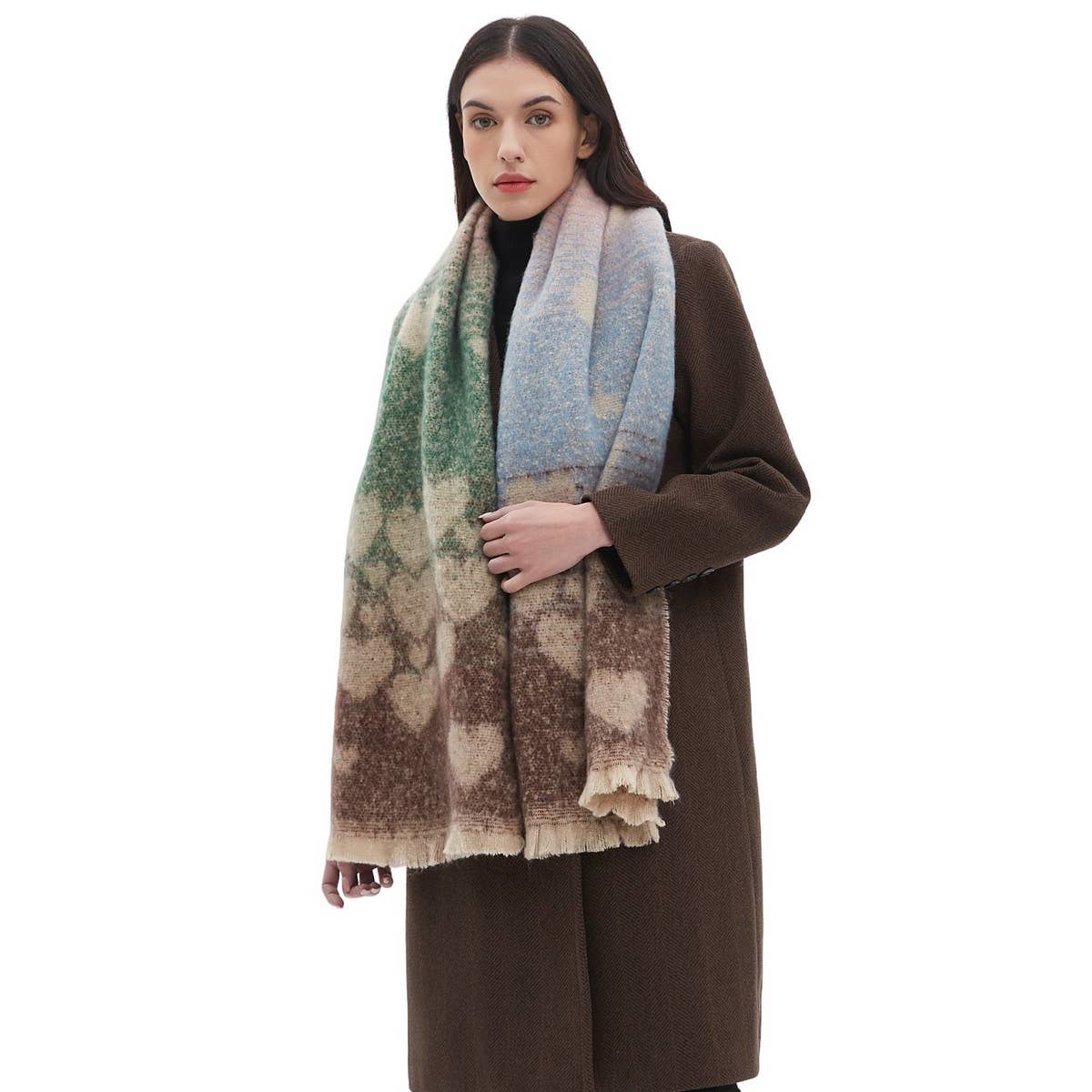 Heart Pattern Circle Yarn Scarf - Women's Wrap