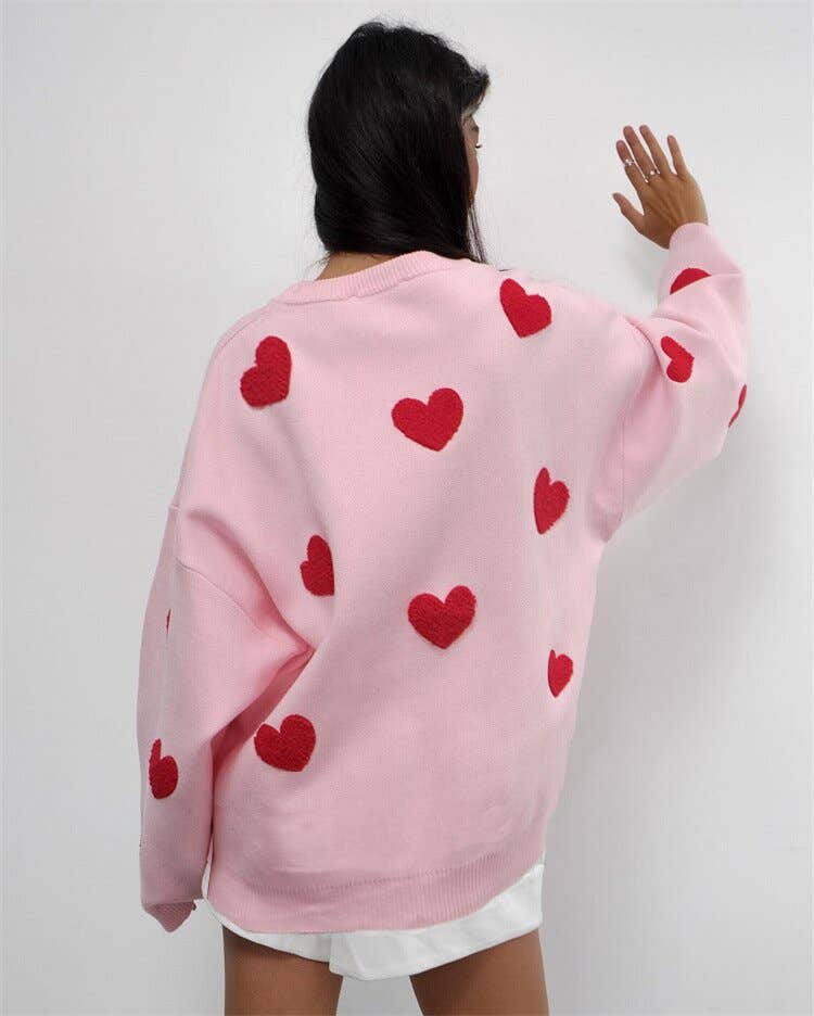 LONG SLEEVE LOOSE EMBROIDERED CREW-NECK SWEATER