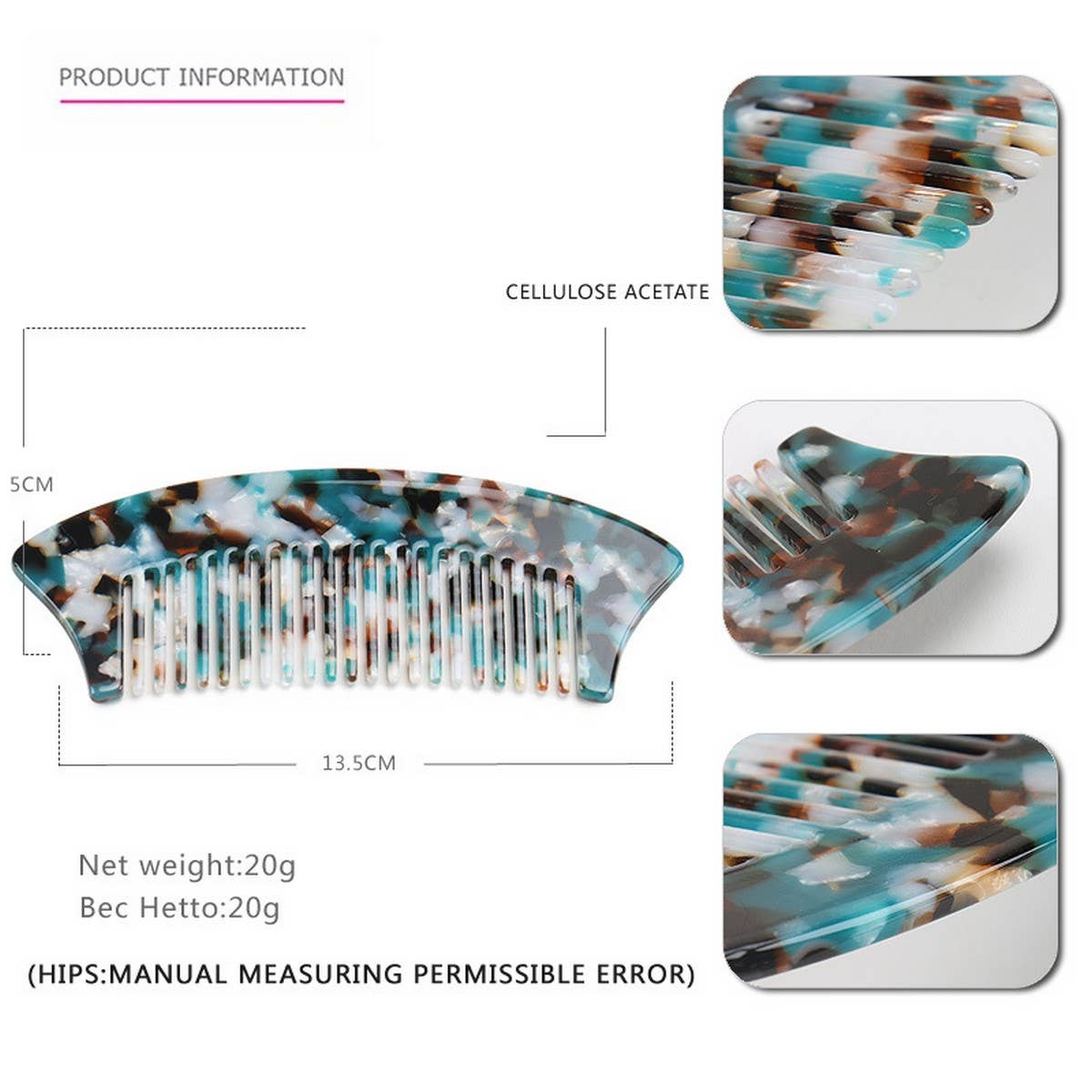 ACETATE SHEET SEMI-CIRCULAR 4MM ANTI-TANGLE COMB_CWAHA4183
