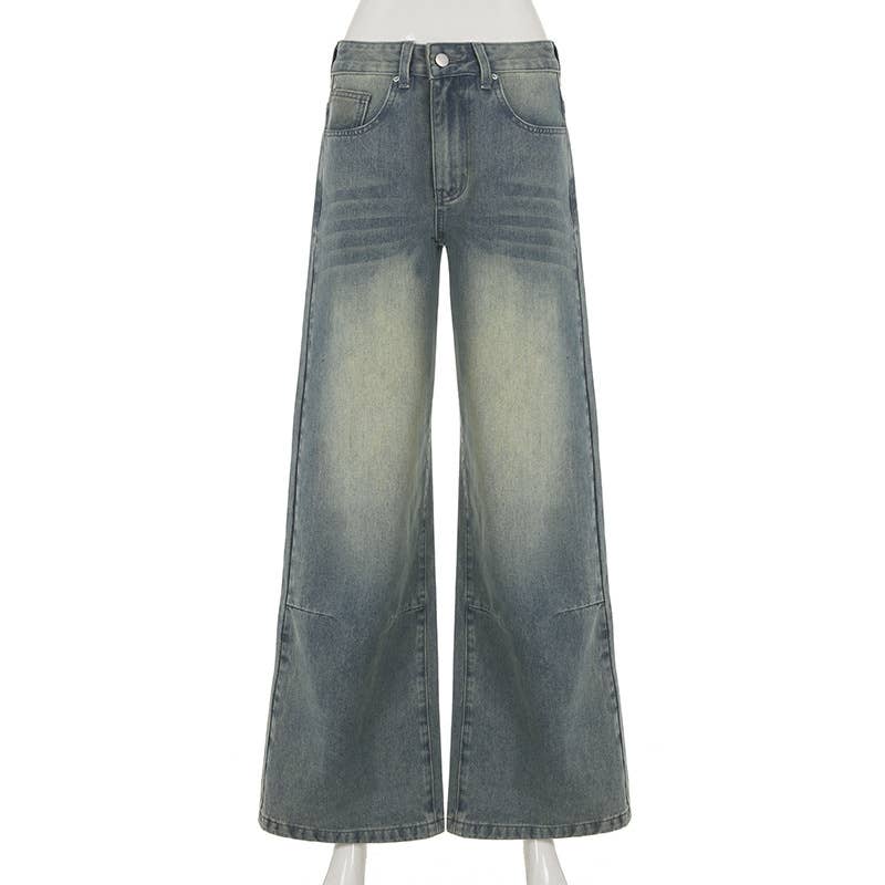 Retro washed and aged low-rise jeans