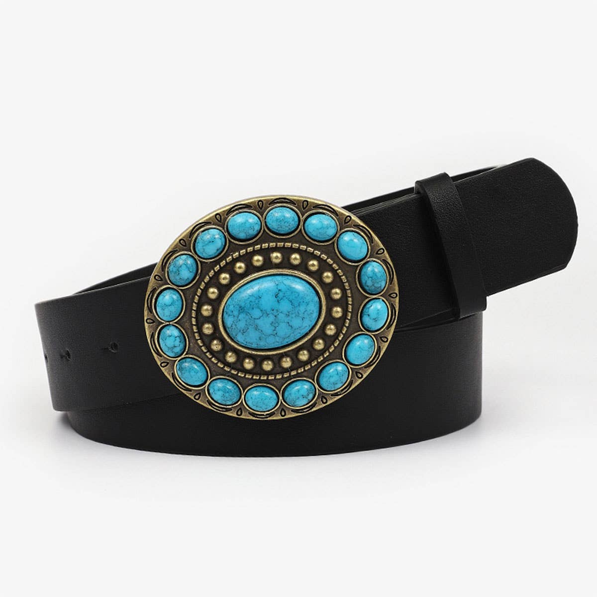 12KINDS TURQUOISE ALLOY BUCKLE BLACK VINTAGE BELT_CWABE0195