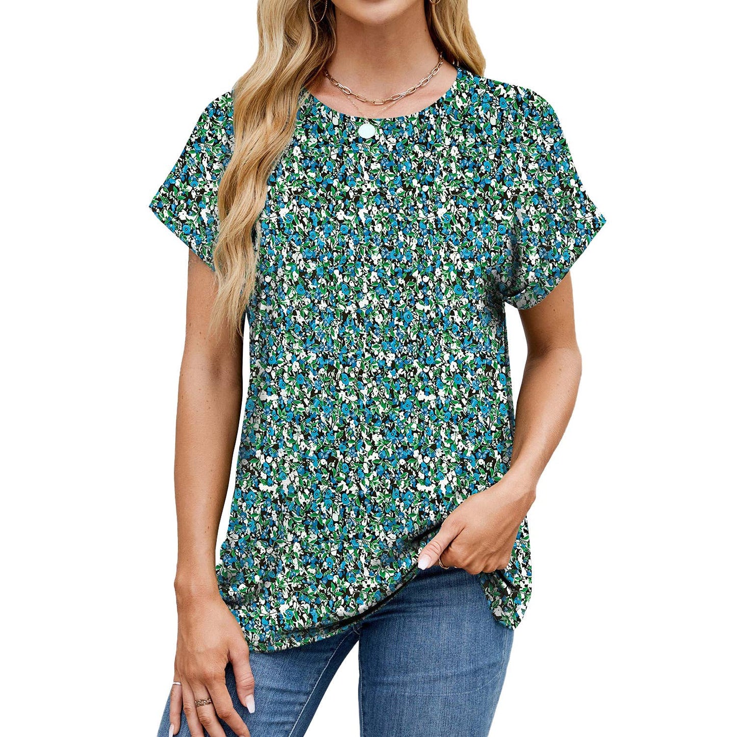 Holiday print crew neck short-sleeved T-shirt