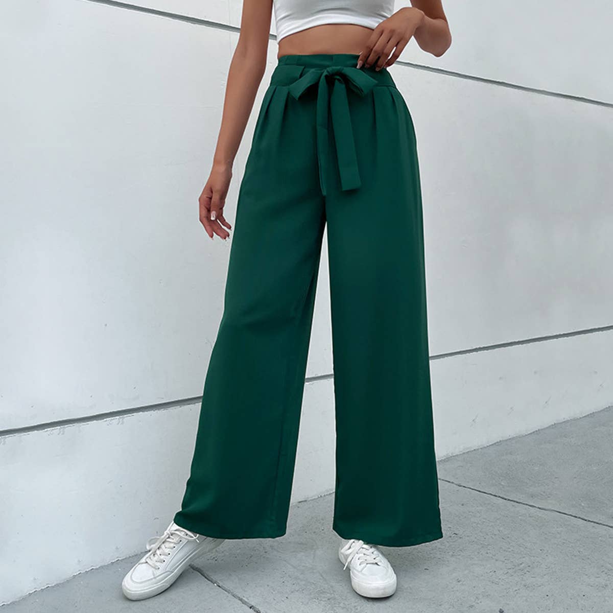 Lace-up commuter style wide-leg pants