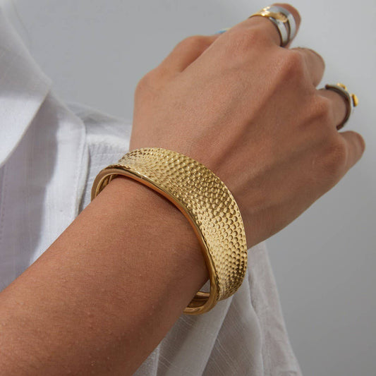 18K Gold Open Bangle, Luxury Stainless Steel_CWAJE4668