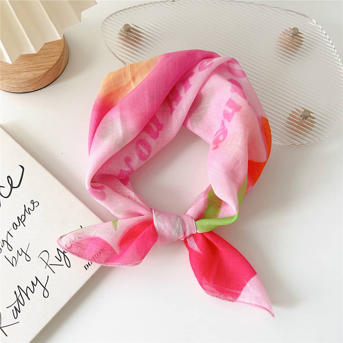 Cotton Linen Floral Square Scarf for Women