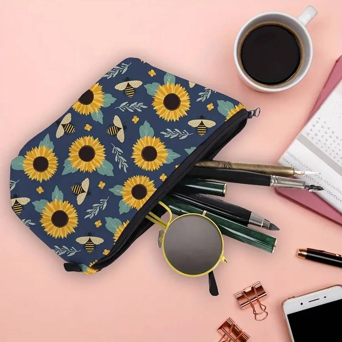 BEE PATTERN DOUBLE-SIDED PRINTED COSMETIC BAG_CWAB2258