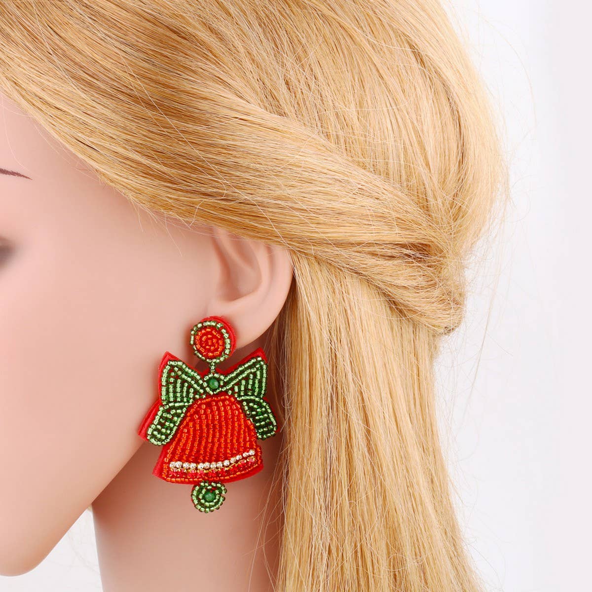 HANDMADE BEADED CHRISTMAS BELL EARRINGS