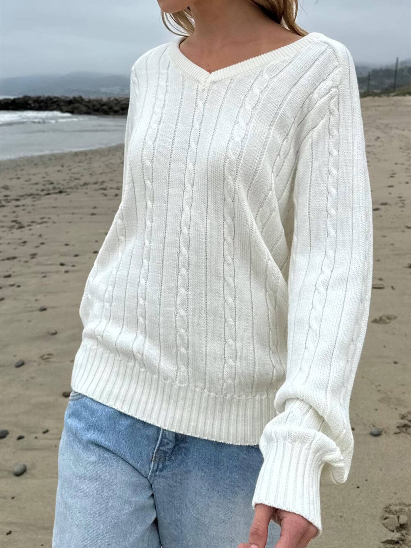 Fashionable casual solid-color knitted sweater