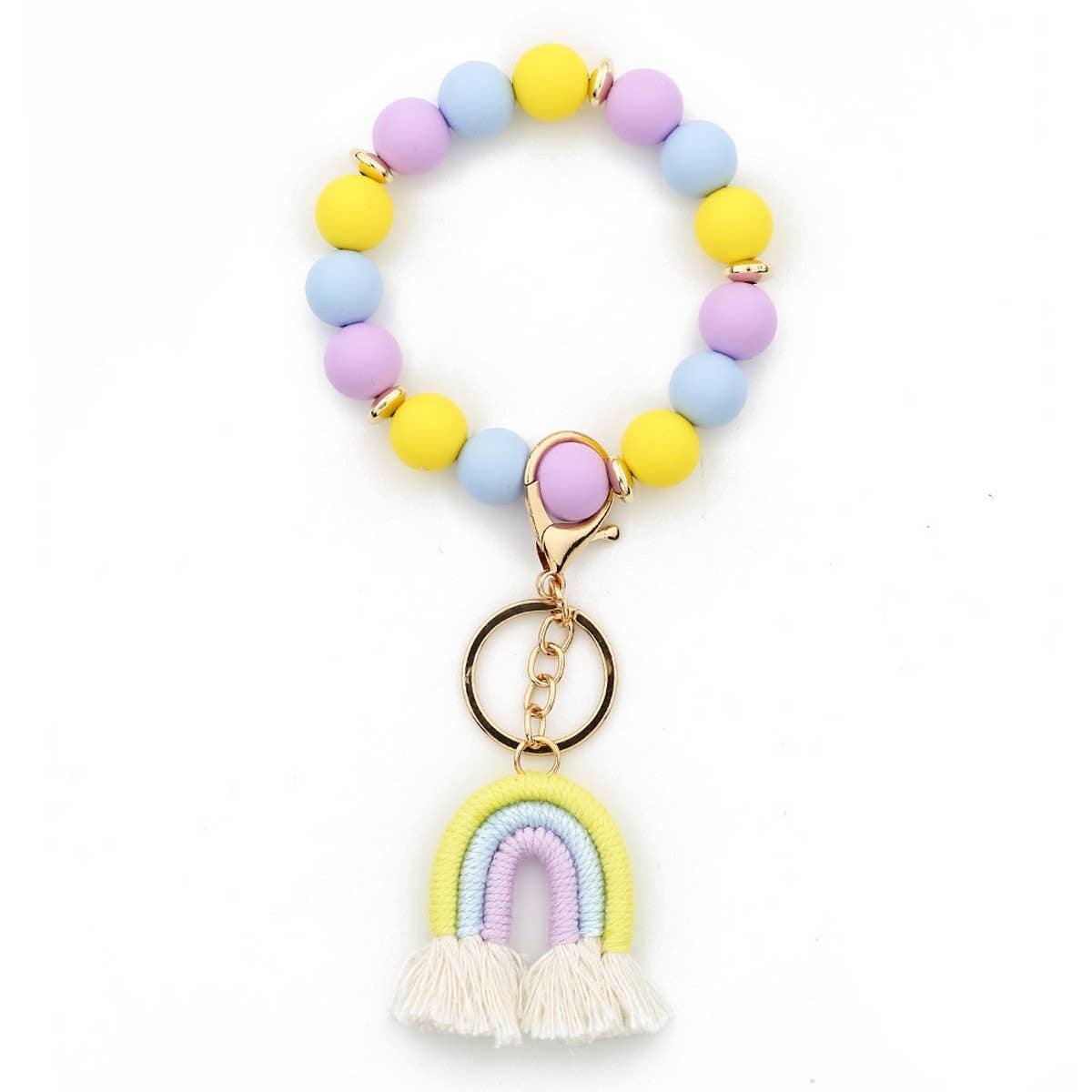 Rainbow Tassel Keychain with Colorful Bead Bracelet_CWAB5071