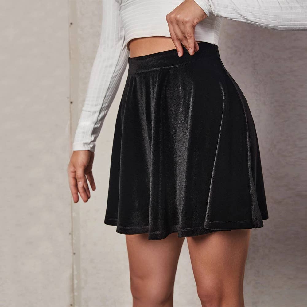 Women¡¯s Velvet A-Line Skirt with Ruffle Hem