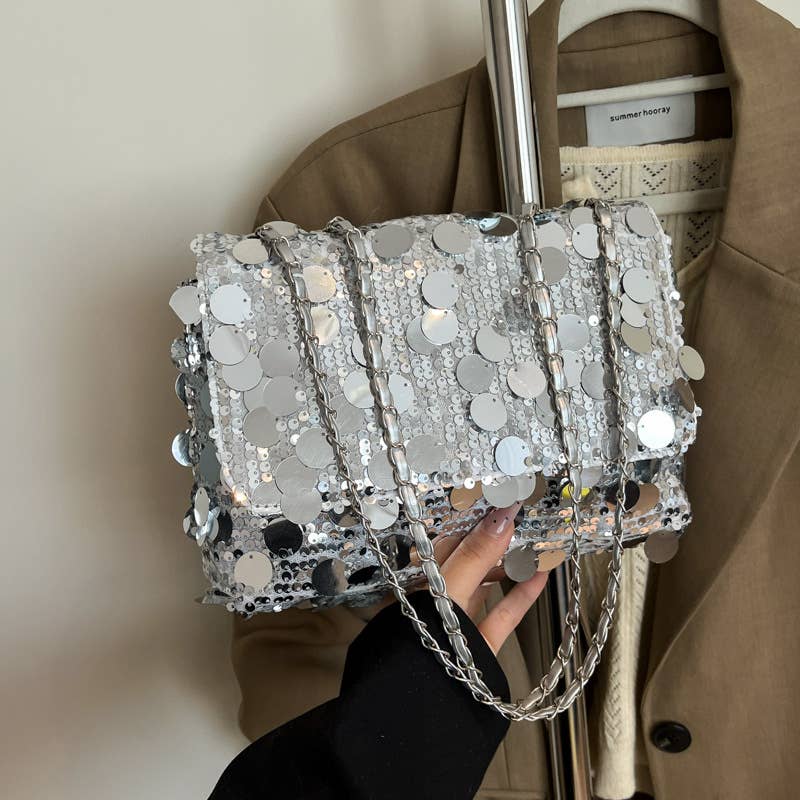 Fashionable sequined niche crossbody chain bag