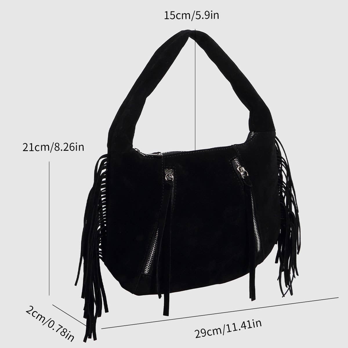 Vintage Suede Tassel Zipper Shoulder Bag_CWAB5700