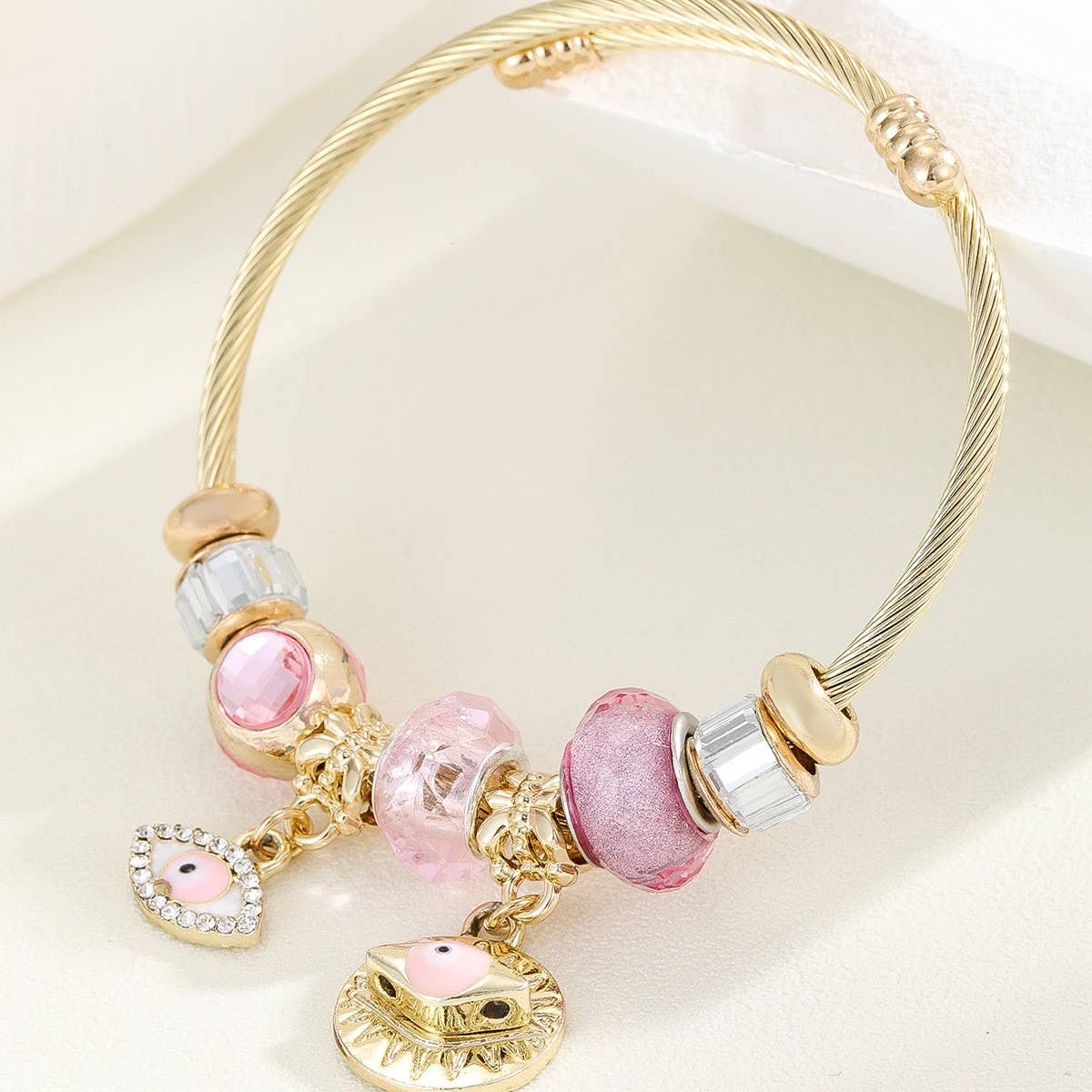 Unique Beaded Bracelet with Flower & Eye Pendant