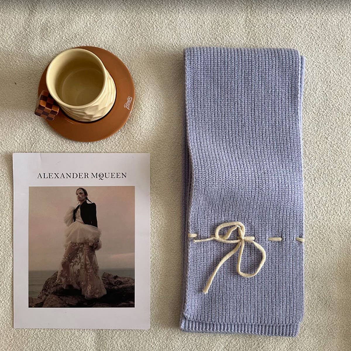 Bowknot woolen knitted solid color narrow scarf_CWASC2324