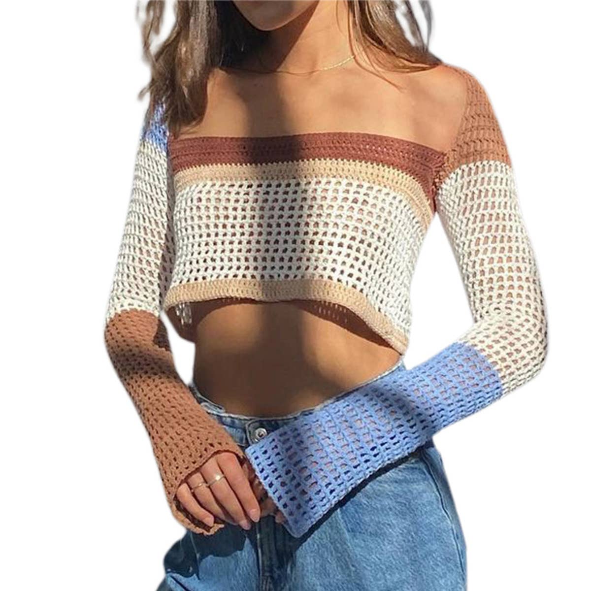 FASHION CASUAL HOLLOW KNIT LONG SLEEVE