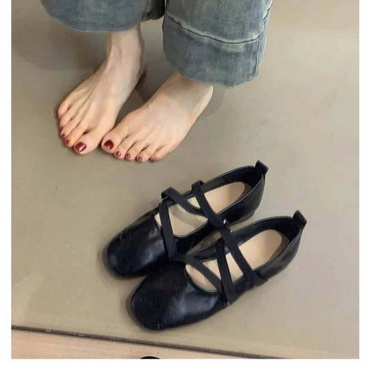 Red Cross-Strap Mary Jane Flats for Women_CWSHF0063