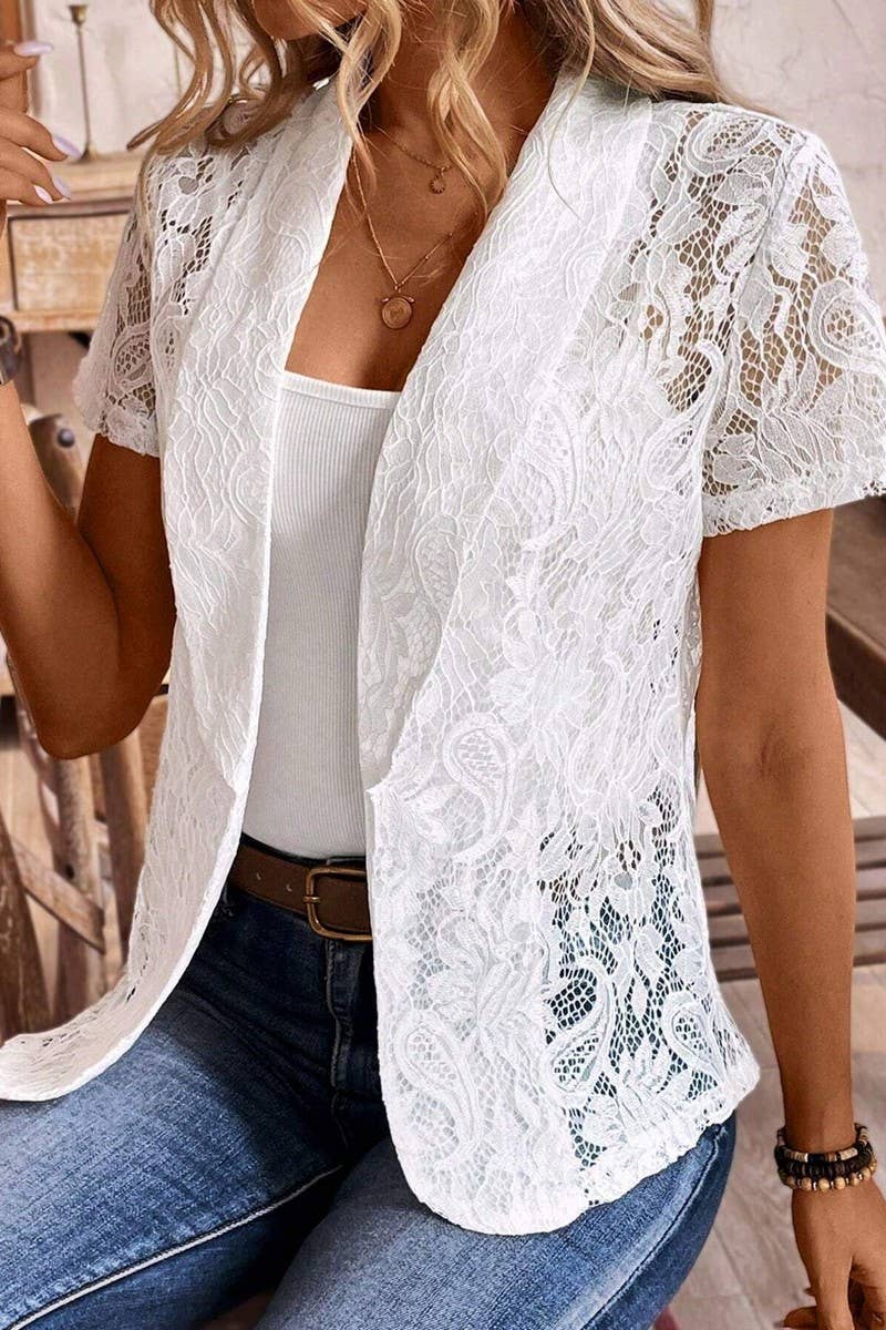 CWOCAS0066_ELEGANT LACE SHORT SLEEVE SUMMER BLAZER JACKET