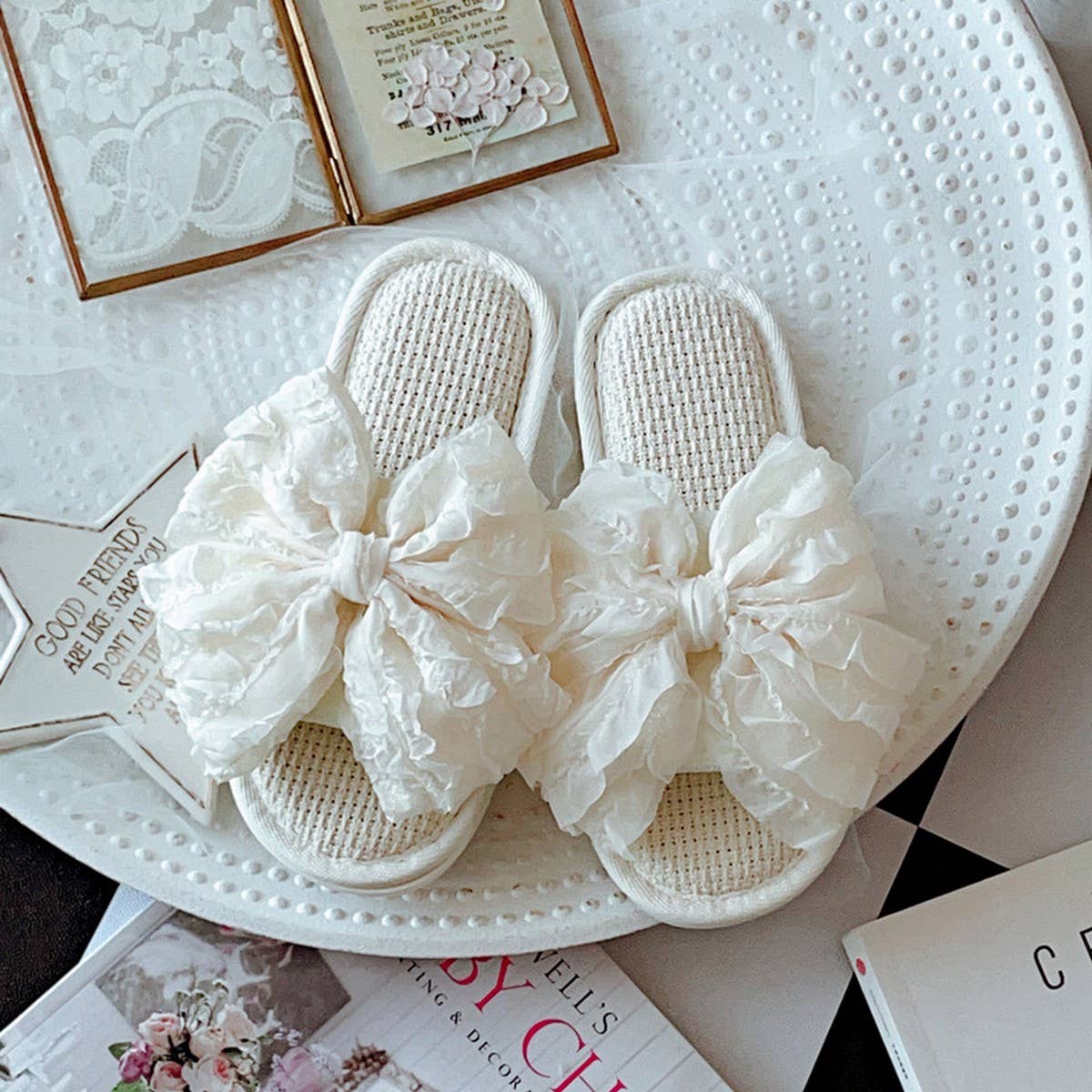 NEW RETRO SWEET BIG BOW SOFT BOTTOM SLIPPERS