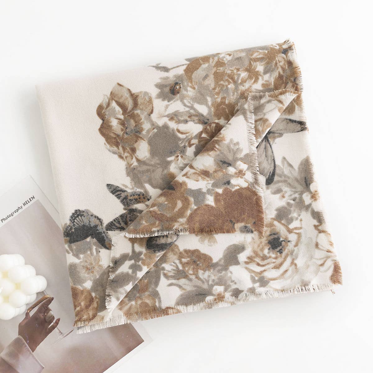 STYLISH WARM FRINGED TWILL FLORAL SCARF_CWASC0488