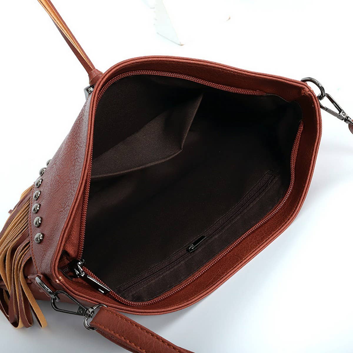 CWAB4537_PU LEATHER RIVET TASSEL SHOULDER CROSSBODY BAG