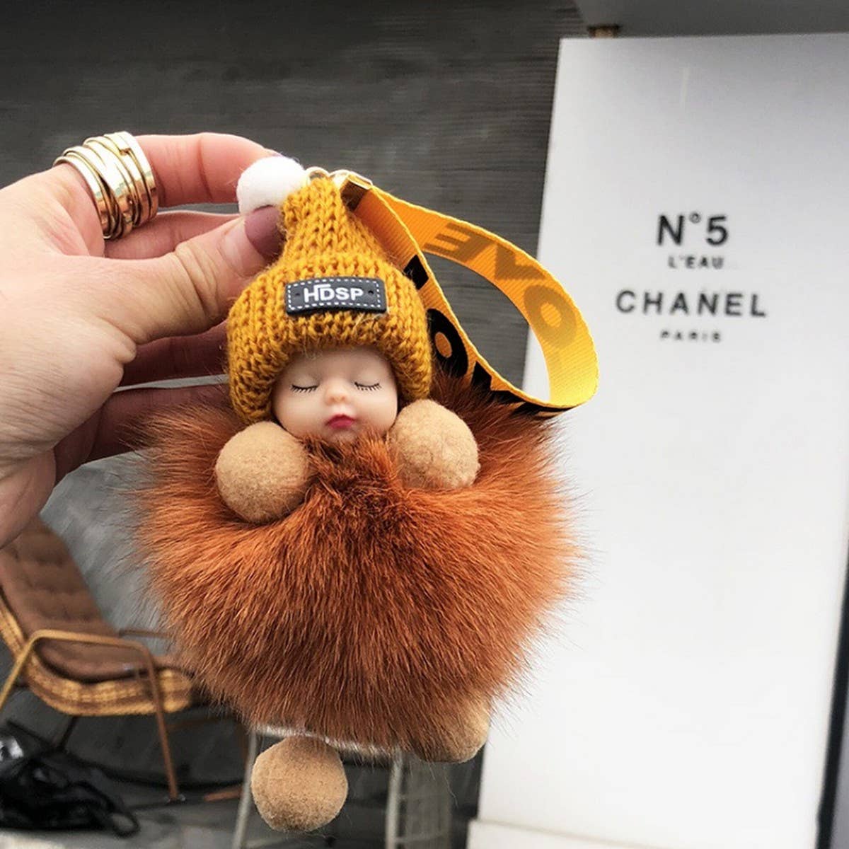 FURRY BALL PENDANT SLEEPING DOLL PENDANT KEYCHAIN