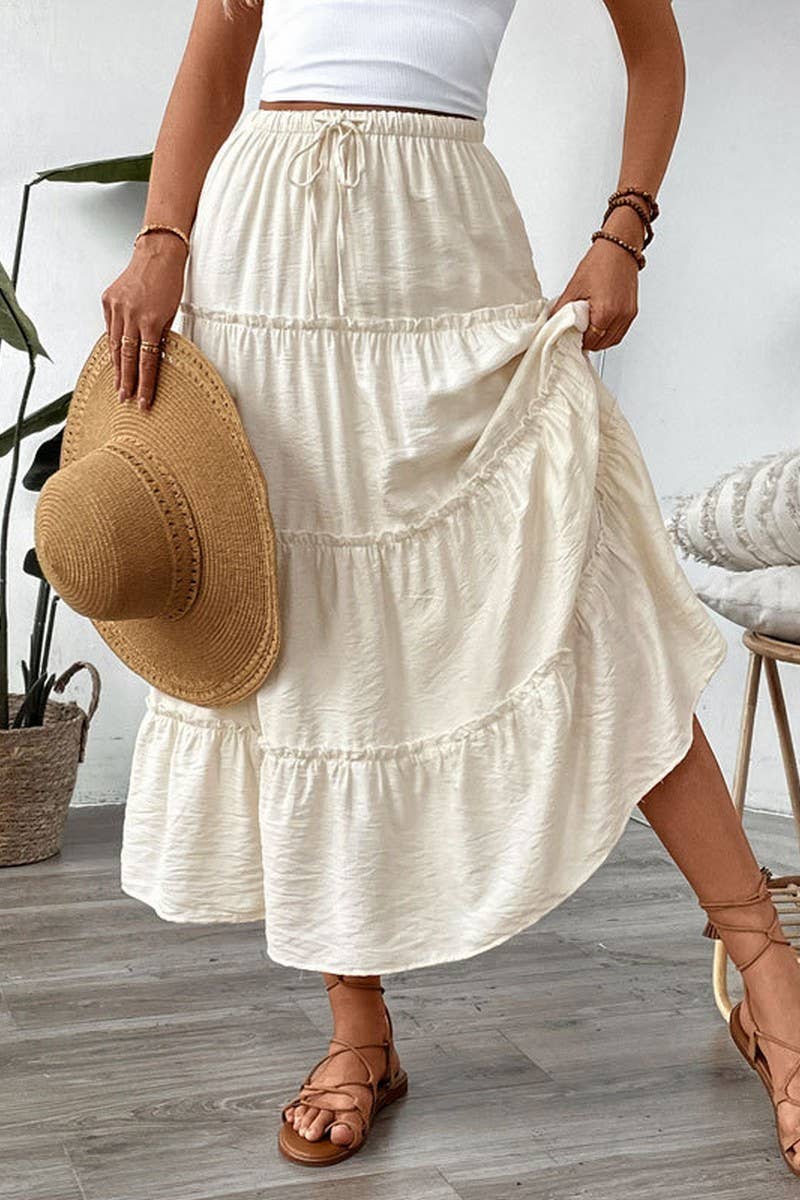 CWBLS0498_WHITE HIGH WAIST A-LINE FLARED LONG SKIRT