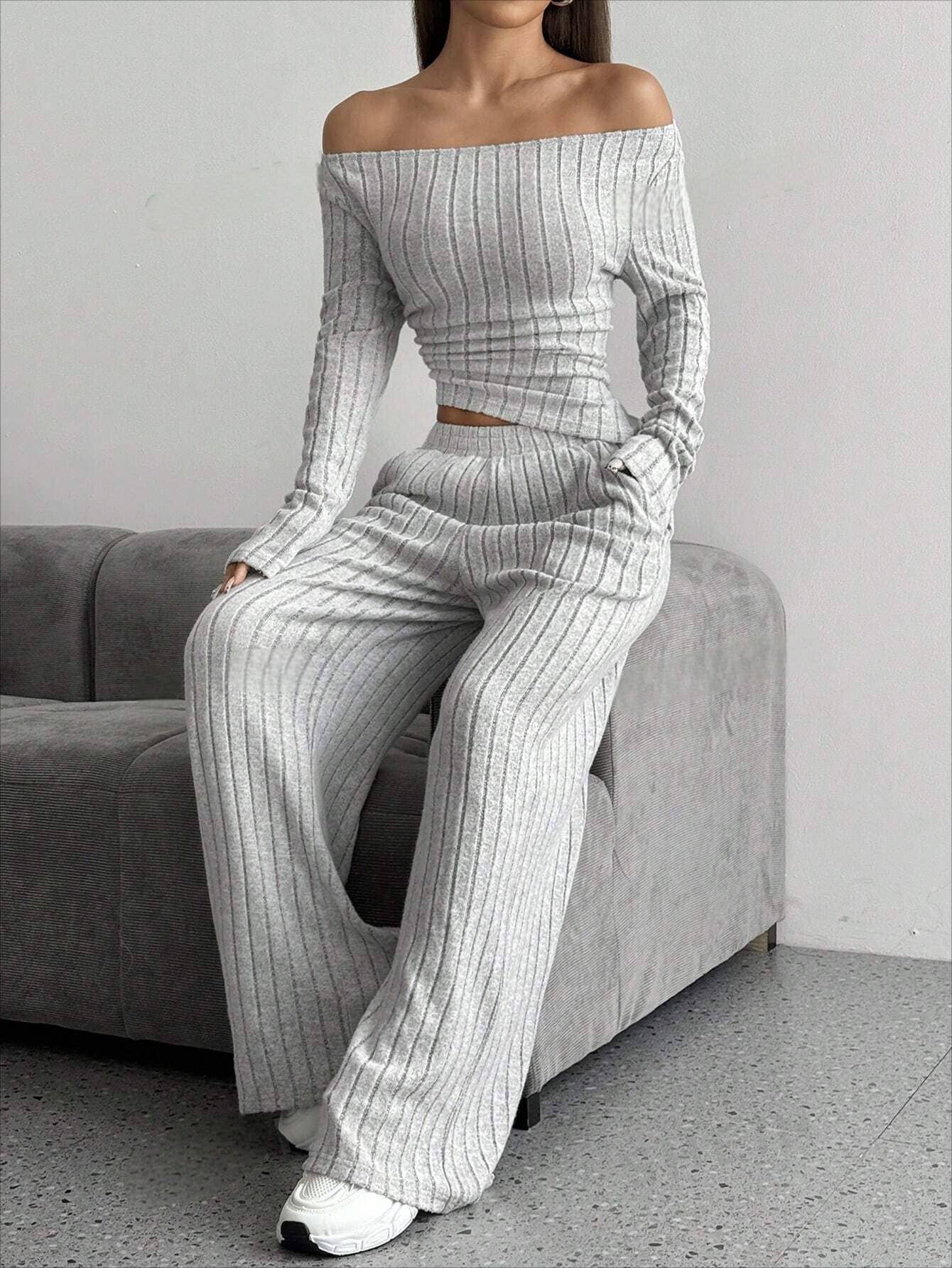 FASHION LONG SLEEVE WIDE-LEG PANTS TWO-PIECE SUIT