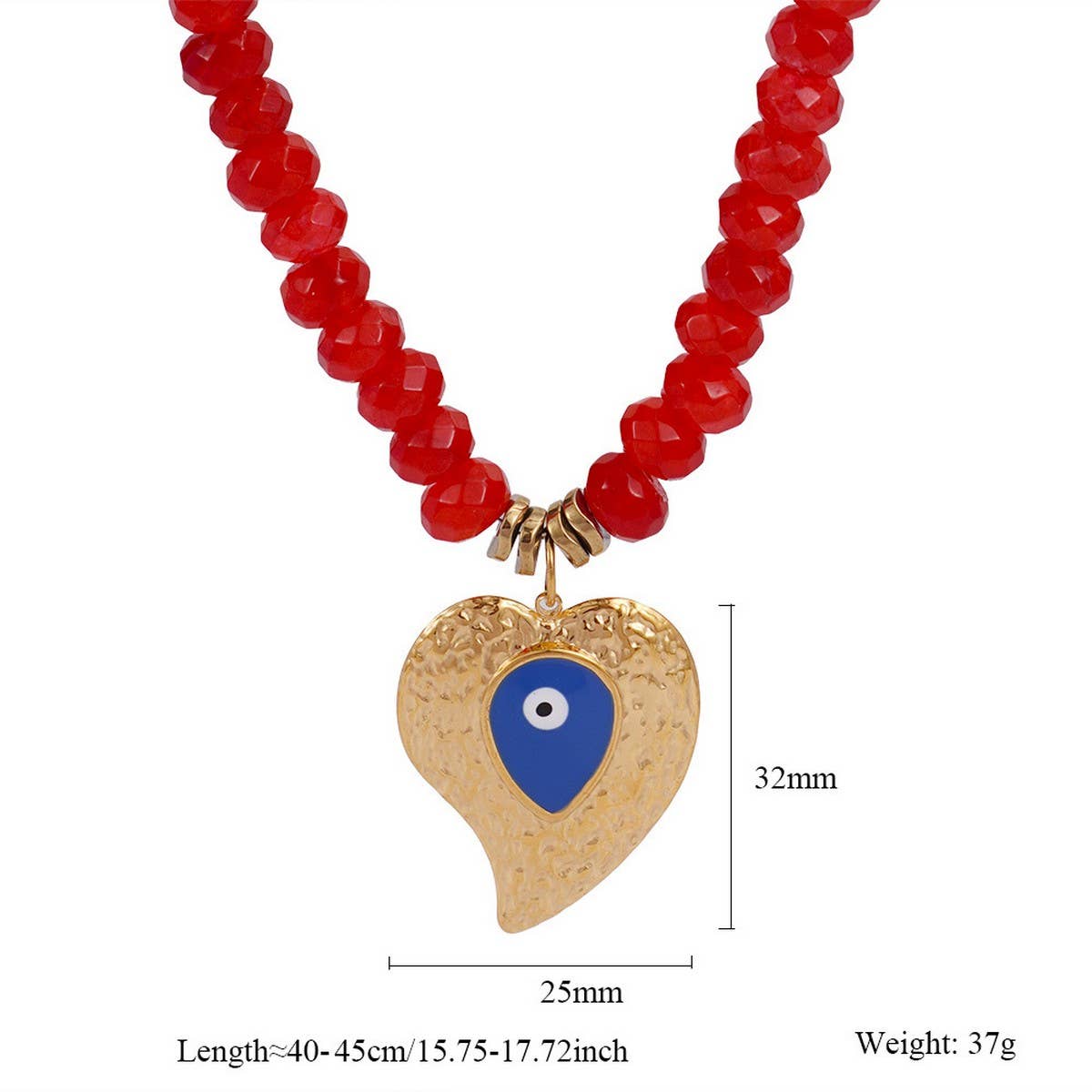 Colorful Beads Malachite Evil Eye Heart Necklace