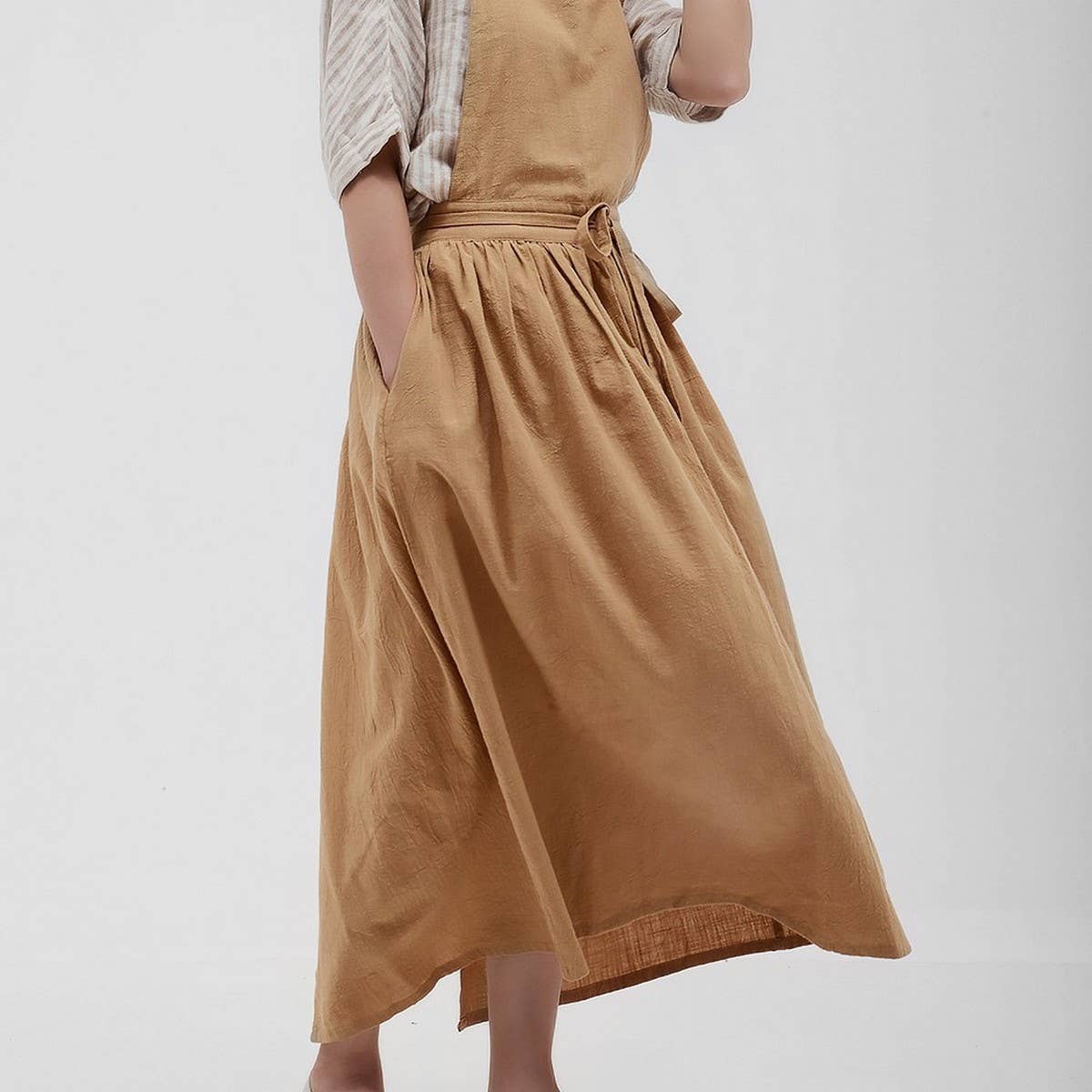 Pleated thin linen Apron with pockets vintage_CWMM3309