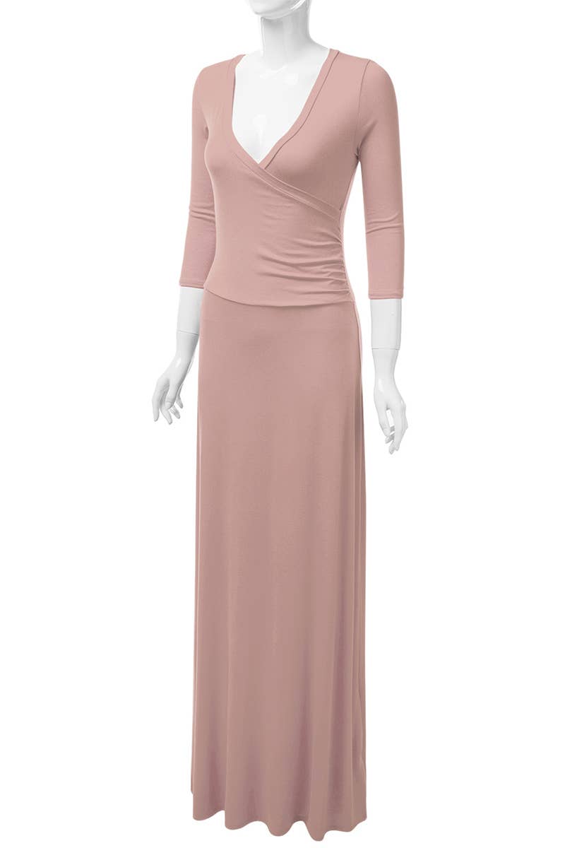 AWDMD283_3/4 Sleeve Knit Long Dress