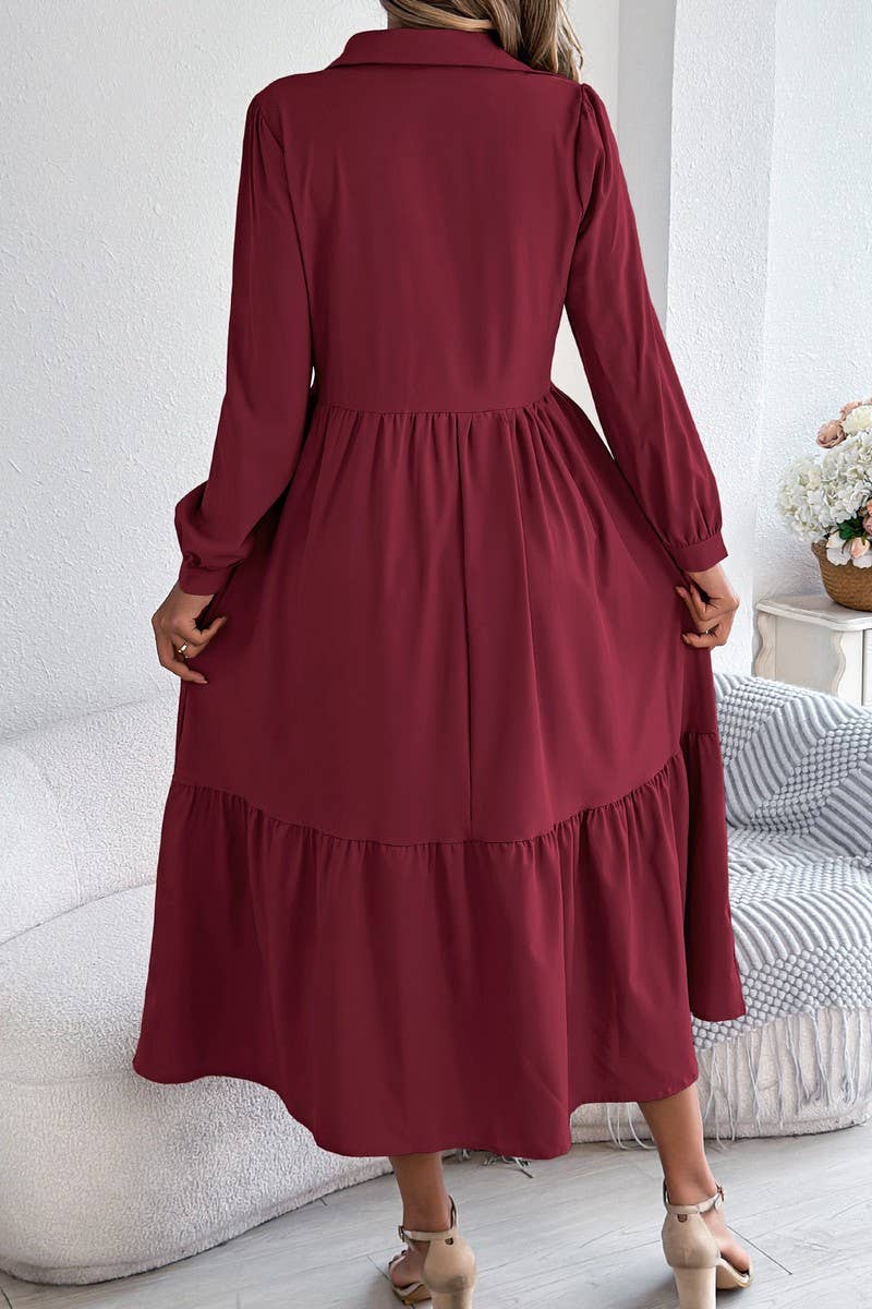 CWDMD6027_LOOSE FIT RUFFLE TRIM LONG SLEEVE SHIRT DRESS