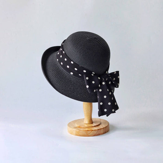 Summer women's polka dot bow straw hat_CWAH3507