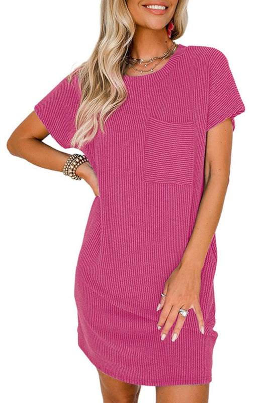 CWDSD5197_KNIT CREW NECK SHORT-SLEEVED DRESS SHORT