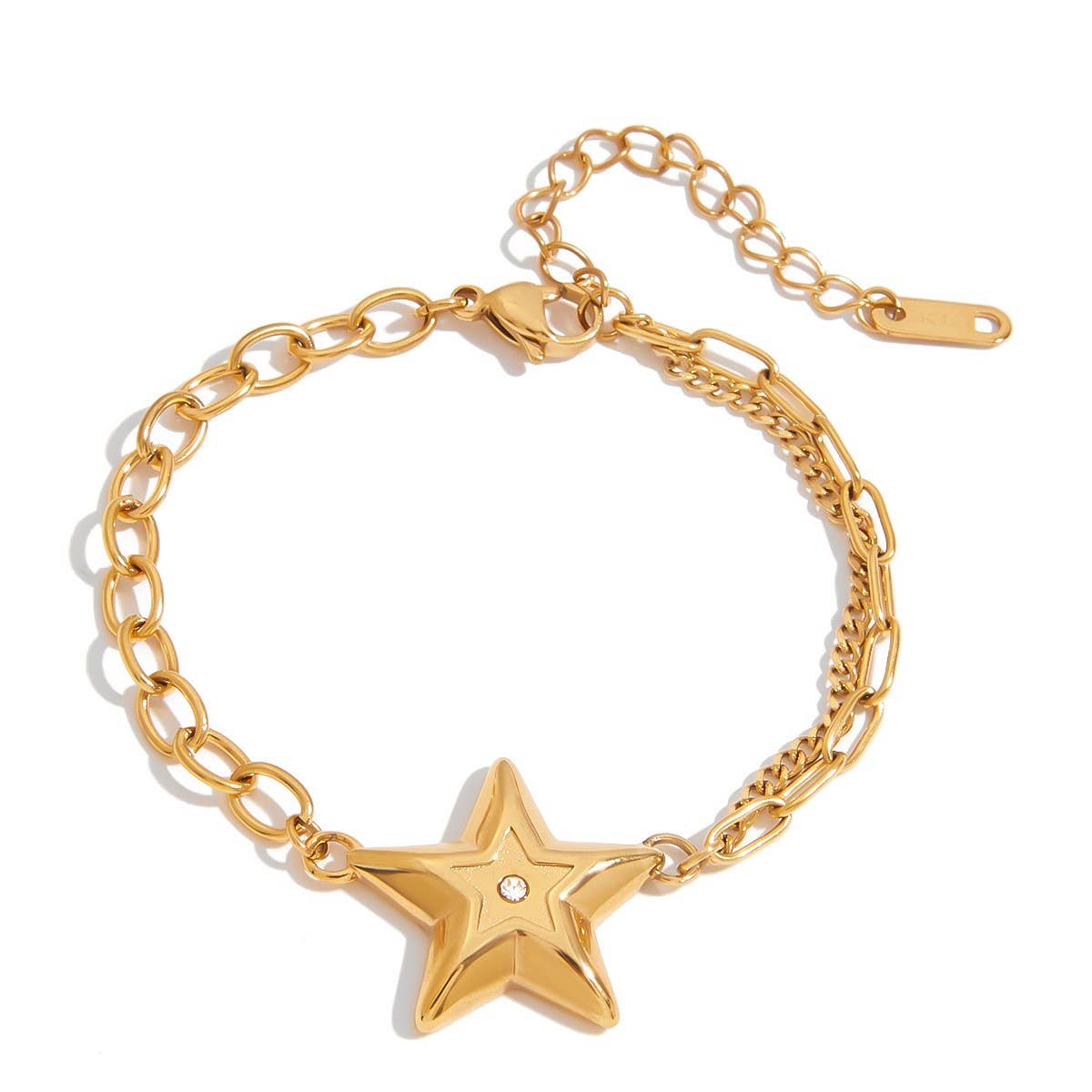 Designer 18K Gold Star Bracelet with White Zircon